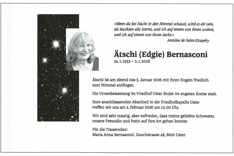 Todesanzeige Agnes Bernasconi